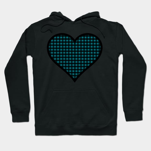 Peacock Blue and Black Gingham Heart Hoodie by bumblefuzzies